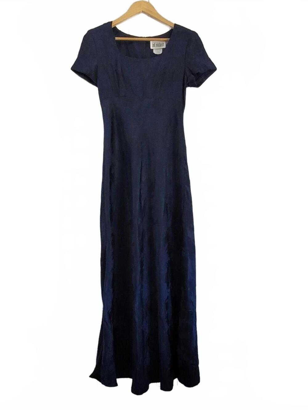 JODI MICHAELS Vintage Maxi Dress Short Sleeves Square Neck Empire Waist Fit and